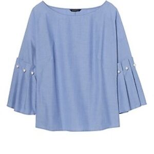 Banana Republic Light Blue Blouse bell sleeve with Pearl Accents